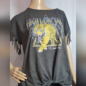 High Voltage Tiger Fringe Tee L/XL – Vintage Rock Tour Graphic Top